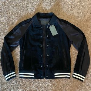 AllSaints Gresley Bomber Jacket Black Velvet Snap Front Size M